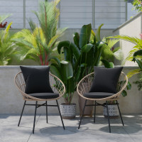 Flash Furniture TW-VN017-TAN-BK-GG Devon Set of 2 Indoor/Outdoor Modern Papasan Patio Chairs, Rope with Tan Finish PE Wicker Rattan and Black Cushions